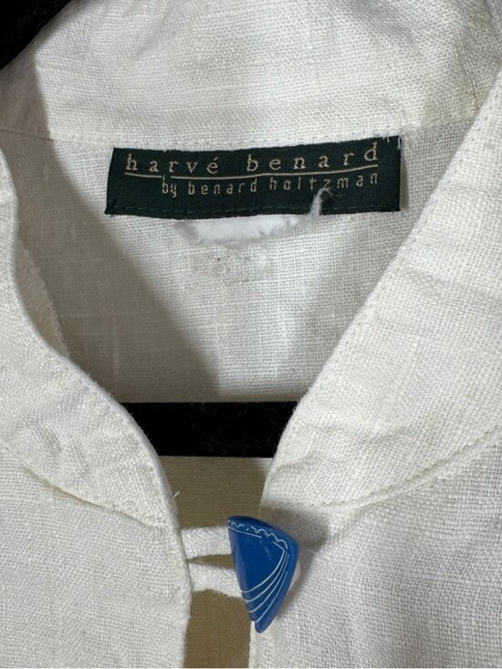 Vintage Harve Benard Linen Dress Cream Embroidered Midi Minimalist Casual - Picture 3 of 16